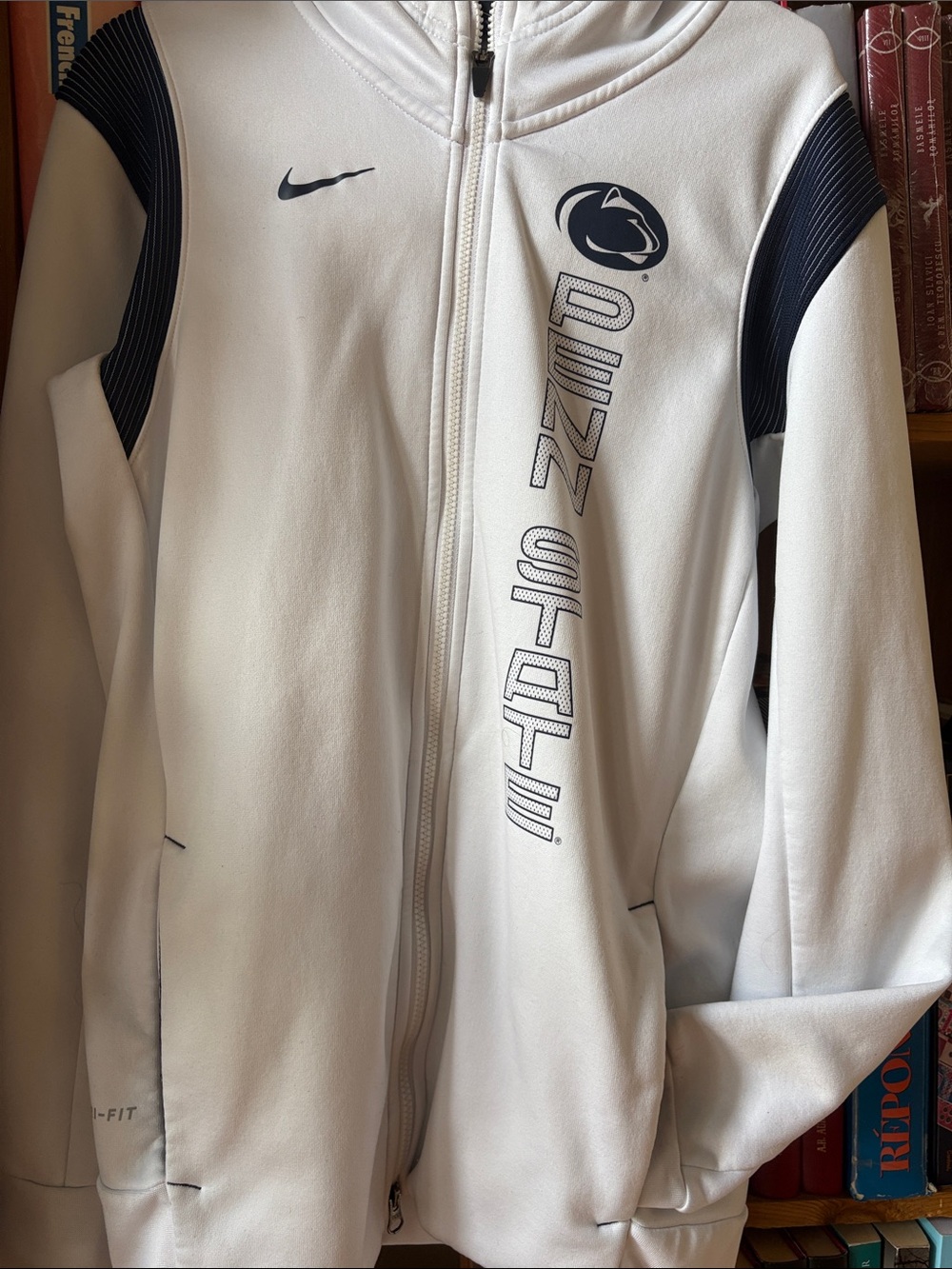Nike White Penn State Full-Zip Athletic Jacket with Black Accents